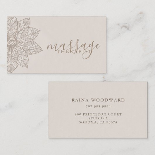Modern Massage Therapist Script Lotus Flower Visitekaartje (Voorkant / Achterkant)