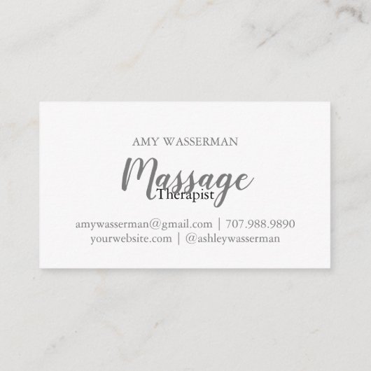 Modern Massage Therapist Script Typografie Visitekaartje (Achterkant)