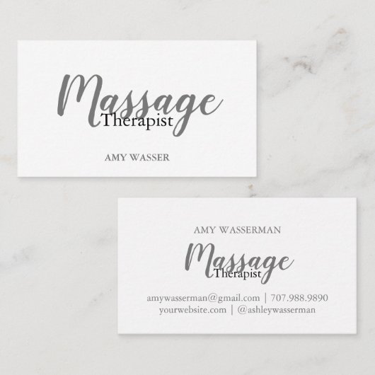 Modern Massage Therapist Script Typografie Visitekaartje (Voorkant / Achterkant)