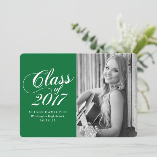 Modern massief groen | aankondiging van afstuderen (Staand voorkant)