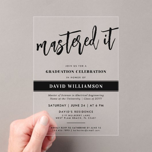 Modern Master's Degree Afstuderen Beheerde het Acryl Uitnodigingen (Insitu (Draagbaar))