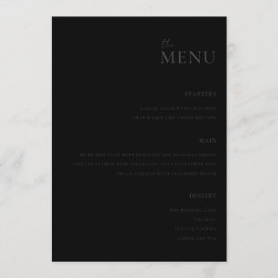 Modern mat zwart minimaal bruiloft menu
