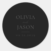 Modern mat zwart minimale bruiloft ronde sticker (Voorkant)
