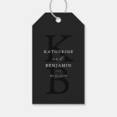 Modern mat zwart monogram minimalistische bruiloft cadeaulabel (Achterkant)