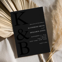 Modern mat zwart monogram minimalistische bruiloft