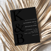 Modern mat zwart monogram minimalistische bruiloft kaart