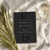 Modern mat zwart monogram minimalistische bruiloft kaart