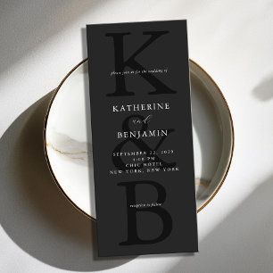 Modern mat zwart monogram minimalistische bruiloft kaart