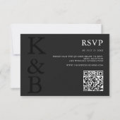 Modern mat zwart monogram minimalistische bruiloft RSVP kaartje (Voorkant)