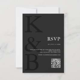 Modern mat zwart monogram minimalistische bruiloft RSVP kaartje