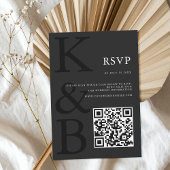 Modern mat zwart monogram minimalistische bruiloft RSVP kaartje