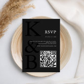 Modern mat zwart monogram minimalistische bruiloft RSVP kaartje