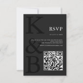 Modern mat zwart monogram minimalistische bruiloft RSVP kaartje (Voorkant)