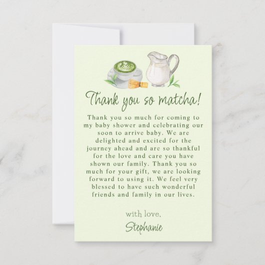 Modern Matcha thema Baby shower bedankkaart (Voorkant)