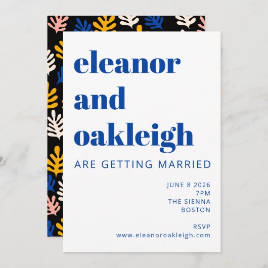 Modern Matisse Botanical Blue Wedding Kaart (Voorkant / Achterkant)