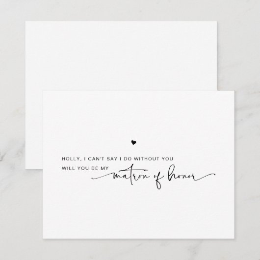 Modern Matron of Honor Black White proposal Kaart (Voorkant / Achterkant)