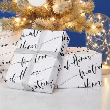 Modern Matron van Honor Wrapping Paper Black White