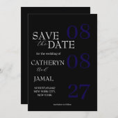 Modern Matte Black Minimalist Save The Date (Voorkant / Achterkant)