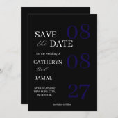 Modern Matte Black Minimalist Save The Date (Voorkant / Achterkant)