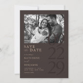 Modern Matte Brown Minimalist Photo Wedding Save The Date (Voorkant)