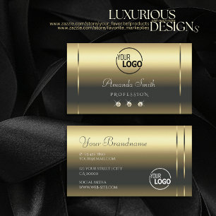 Modern Matte Gold Effect Sparkly Diamonds en Logo Visitekaartje
