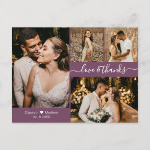Modern Mauve 4 Photo Collage Wedding Hartelijk dan Briefkaart