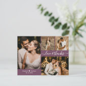 Modern Mauve 4 Photo Collage Wedding Hartelijk dan Briefkaart (Staand voorkant)