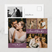 Modern Mauve 4 Photo Collage Wedding Hartelijk dan Briefkaart (Voorkant / Achterkant)