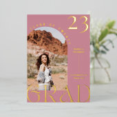 Modern Mauve Boho Chic Afstuderen Foto Folie Uitnodiging (Staand Voorkant)