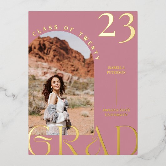 Modern Mauve Boho Chic Lijst Afstuderen Foto Folie Feestdagen Briefkaart (Voorkant)