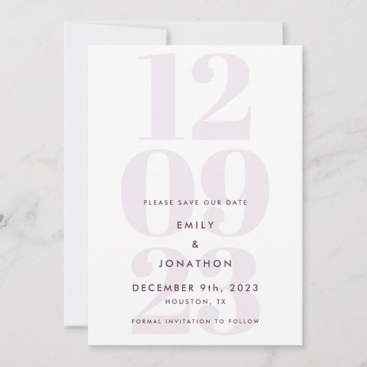 Modern Mauve Date Typografie Save The Date (Voorkant)