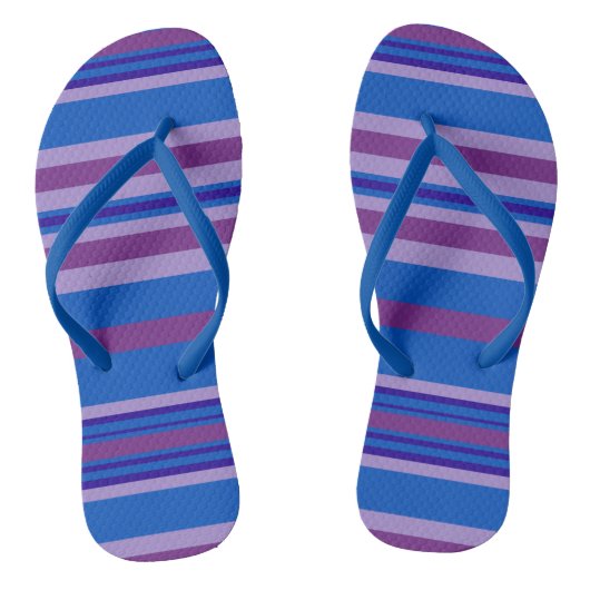 Modern Mauve Paars Blue Navy Striped Pattern Teenslippers (Voetbed)