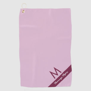 Modern Mauve Pink and Burgundy Monogram & Naam Golfhanddoek