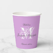 Modern Mauve Wedding Monogram + Names Chic Cute Papieren Bekers (Achterkant)
