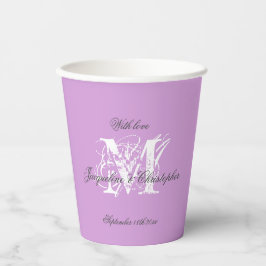 Modern Mauve Wedding Monogram + Names Chic Cute Papieren Bekers