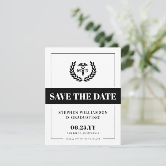 Modern MD Doctor of Medicine Med School Afstuderen Save The Date (Staand voorkant)