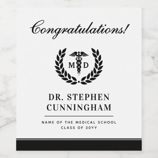 Modern MD Med School Afstuderen Gefeliciteerd Wijn Etiket (Enkel label)