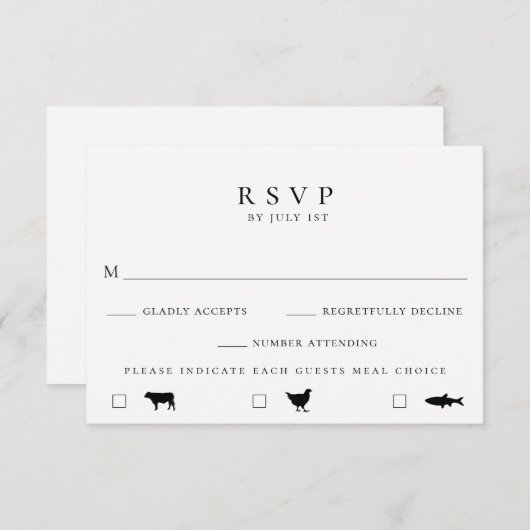 Modern Meal Choice Bruiloft RSVP Kaart (Voorkant / Achterkant)