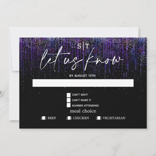 Modern Meal Choice RSVP Edgy Paarse Glitter Kaart (Voorkant)