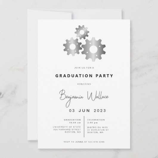 Modern Mechanical Engineer Graduation Party Invite Kaart (Voorkant)