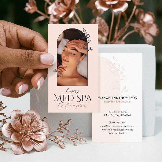 Modern Med Spa Wellness Floral Rose Arch Photo Visitekaartje