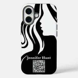 Modern, Medewerker, Zwart-wit QR-code iPhone 16 Hoesje