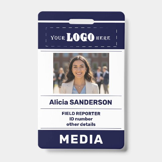 Modern media press custom logo photo ID Badge (Voorzijde)