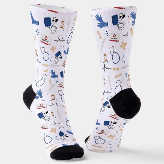 Modern Medical Doctor Nurse Pattern Sokken (Gebogen)