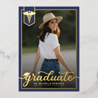 Modern Medical School Graduate Photo Graduation Folie Uitnodiging