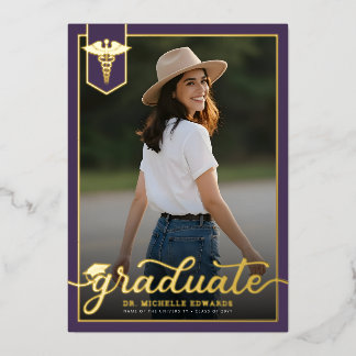 Modern Medical School Graduate Photo Graduation Folie Uitnodiging