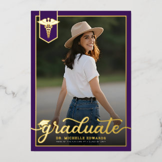 Modern Medical School Graduate Photo Graduation Folie Uitnodiging