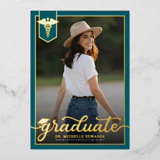 Modern Medical School Graduate Photo Graduation Folie Uitnodiging