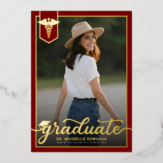 Modern Medical School Graduate Photo Graduation Folie Uitnodiging