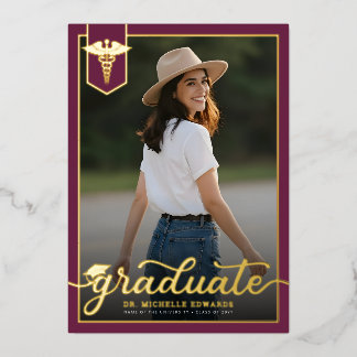 Modern Medical School Graduate Photo Graduation Folie Uitnodiging